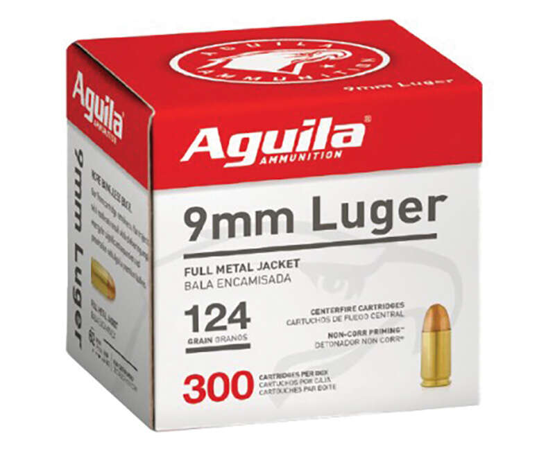 Ammunition Aguila Ammunition 342 ft lbs 9mm AGUILA 1E092108      9MM       124FMJ        300/4